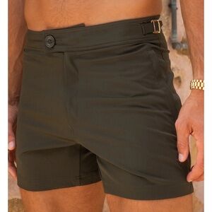 Men's olive Swim Trunks size XL side tabs gold SINK SWIM stretch
